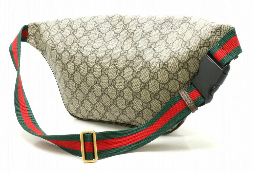 Gucci GG Supreme Sherry Belt Bag Waist Leather Applique Beige Brown Cream Brown